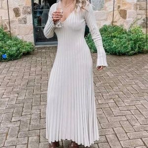 Casual V-neck Women Knitted Maxi Dress